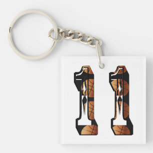 Orange And Black Basketball Number 11, Keychain