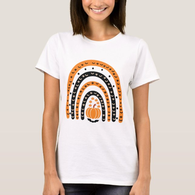 Orange and Black Boho Rainbow Halloween T-Shirt (Front)
