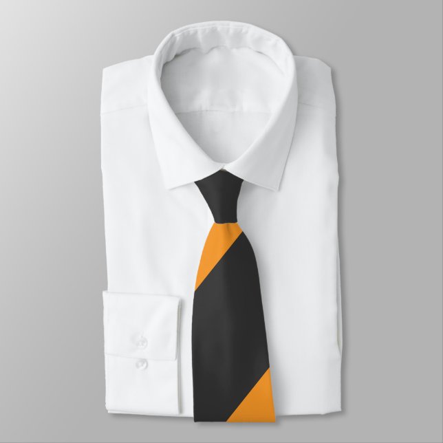Orange and Black Broad Regimental Stripe Tie (Tied)