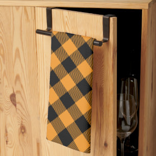 Orange and Black Buffalo Check Halloween Kitchen Towel