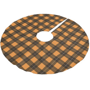 Orange and Black Buffalo Plaid Chequered Pattern Brushed Polyester Tree Skirt