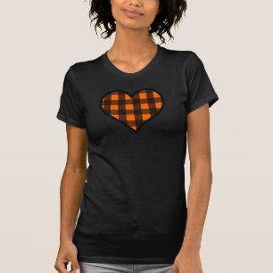Orange and Black Buffalo Plaid Heart T-Shirt