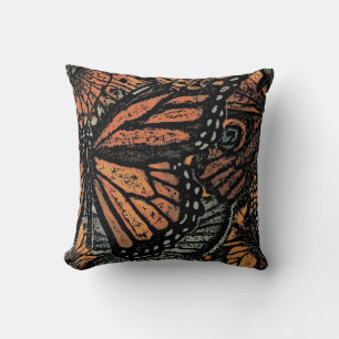 Orange and black butterfly fantasy art throw pillow