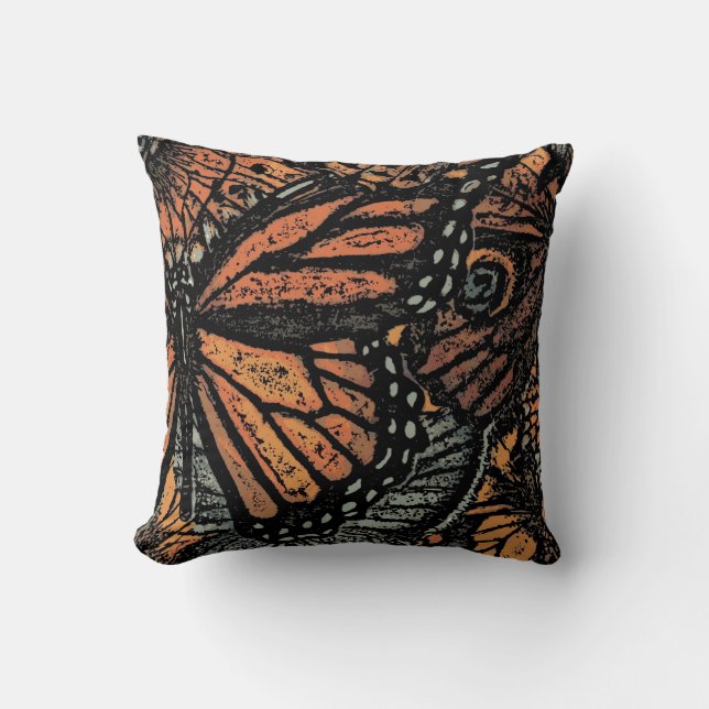 Orange and black butterfly fantasy art throw pillow (Front)
