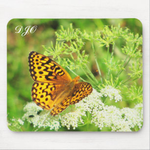 Orange and Black Butterfly Resting on White Flower Mouse Pad