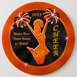 Orange and Black Cheap, Cheerleading Party Favours 6 Inch Round Button
