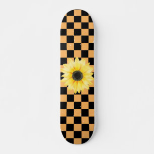 orange and black Checkered & Sunflower Skateboard