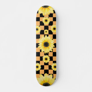 orange and black Checkered & Sunflower Skateboard