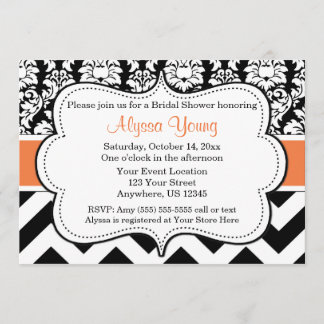 Orange and Black Chevron Damask Invitation