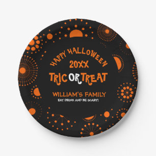 Orange And Black Circles Trick Or Treat Paper Plate
