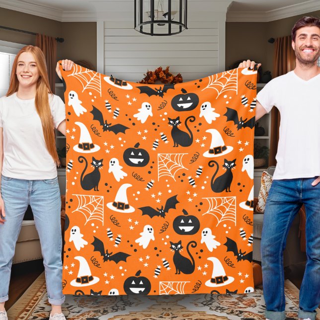 Orange And Black Classic Retro Halloween  Fleece Blanket (Orange And Black Classic Retro Halloween Fleece Blanket)