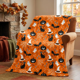 Orange And Black Classic Retro Halloween Fleece Blanket