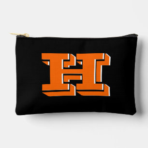 Orange and Black College Block Font Initial Accessory Pouch
