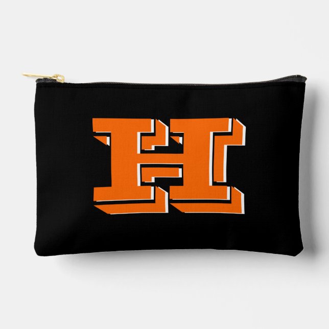 Orange and Black College Block Font Initial Accessory Pouch (Front)