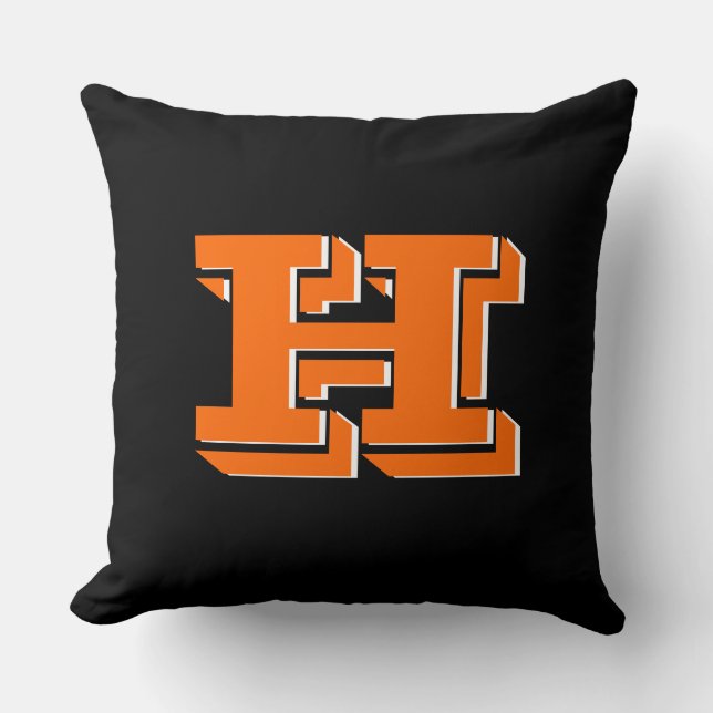 Orange and Black College Block Font Initial Throw Pillow (Front)