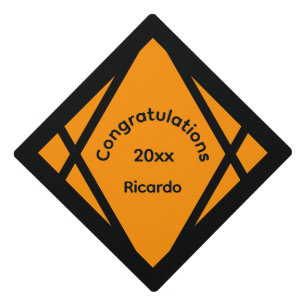 Orange and Black Congratulations Name Year  Graduation Cap Topper
