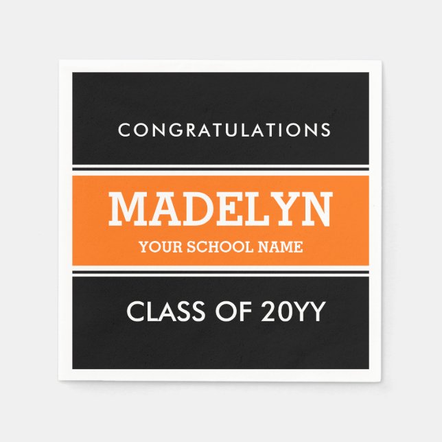 Orange and Black Custom Graduation Napkins (Front)