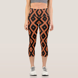 Orange and black diamond pattern capri leggings