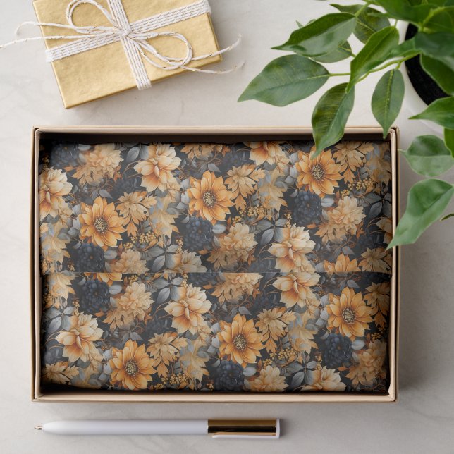 Orange and Black Fall Floral Tissue Paper (Gift)