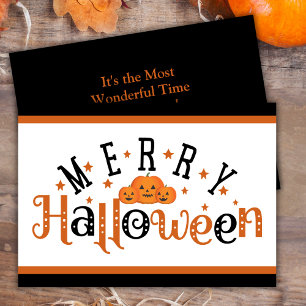 Orange And Black Festive Merry Halloween Custom Holiday Card