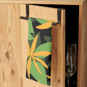 Orange and black floral pattern kitchen towel