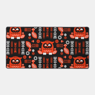 Orange And Black Folk Art Nordic Owl Desk Mat