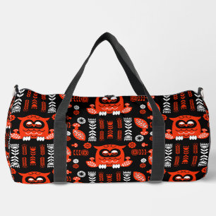 Orange And Black Folk Art Nordic Owl Duffle Bag