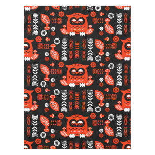 Orange And Black Folk Art Nordic Owl Tablecloth
