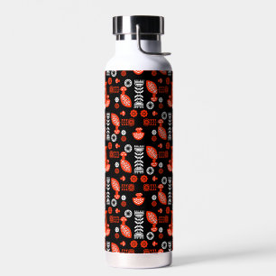 Orange And Black Folk Art Nordic Owl Water Bottle