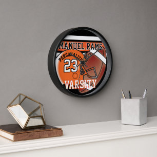 Orange and Black Football Jersey EDITABLE Clock