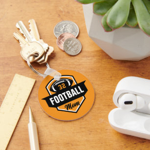 Orange and Black Football Mom Jersey Number Photo Keychain