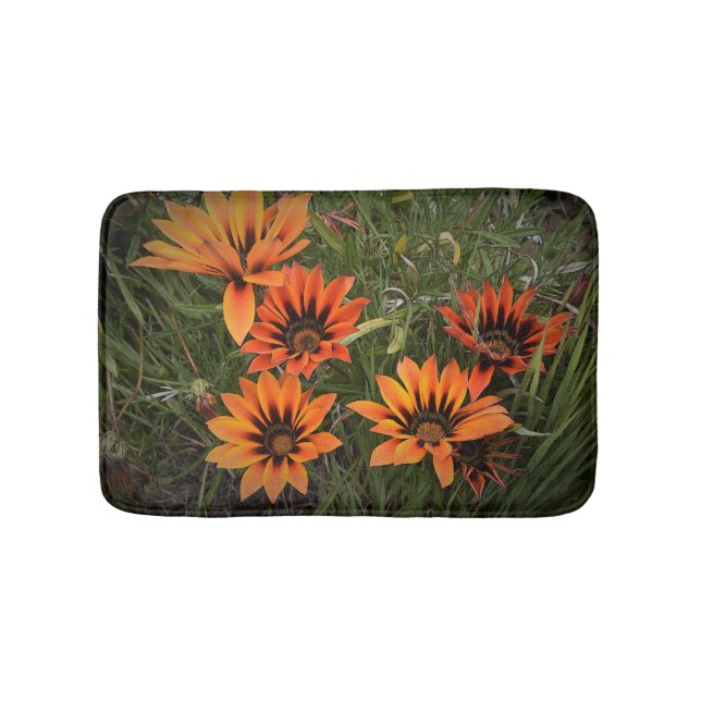 Orange and Black Gazanias Bath Mat (Front)