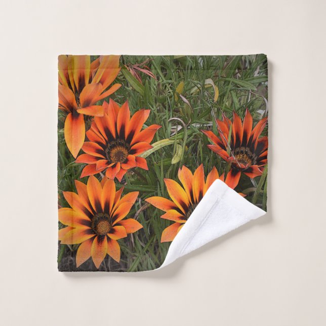 Orange and Black Gazanias Face Towel (Wash Cloth)