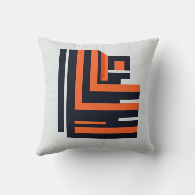 Orange and Black Geometric Design Pillow (Back)
