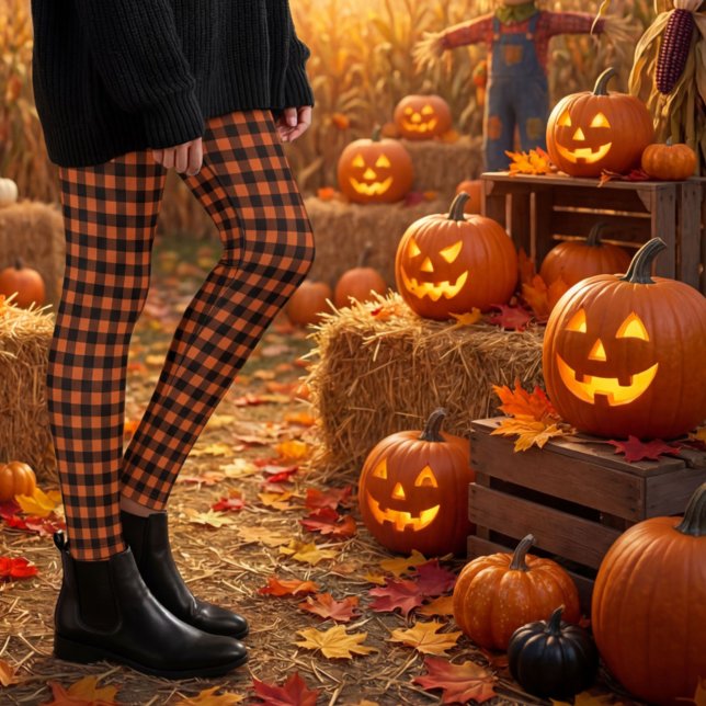 Orange and Black Gingham Plaid Check Leggings (Creator Uploaded)