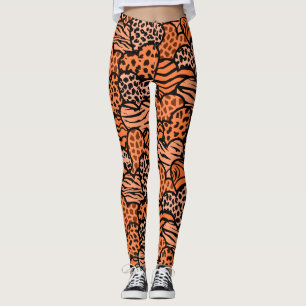 Orange and black girly animal print hearts wristle leggings