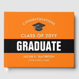 Orange and Black Graduation Personalized Guest Book