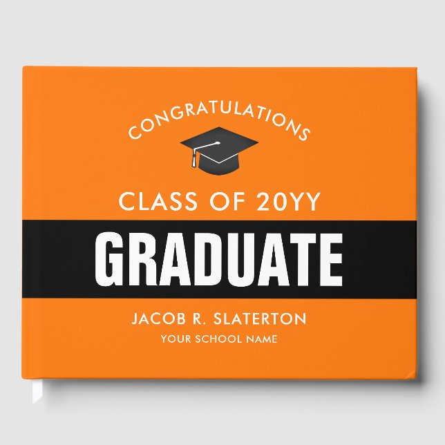 Orange and Black Graduation Personalized Guest Book (Front)
