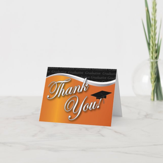 Orange and Black Graduation Thank You Card (Front)