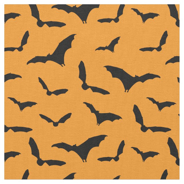 Orange and Black Halloween Bats Patterned Fabric (Close Up)