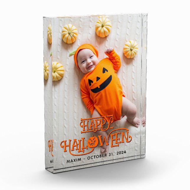 Orange and Black Happy Halloween Photo Block (Left)