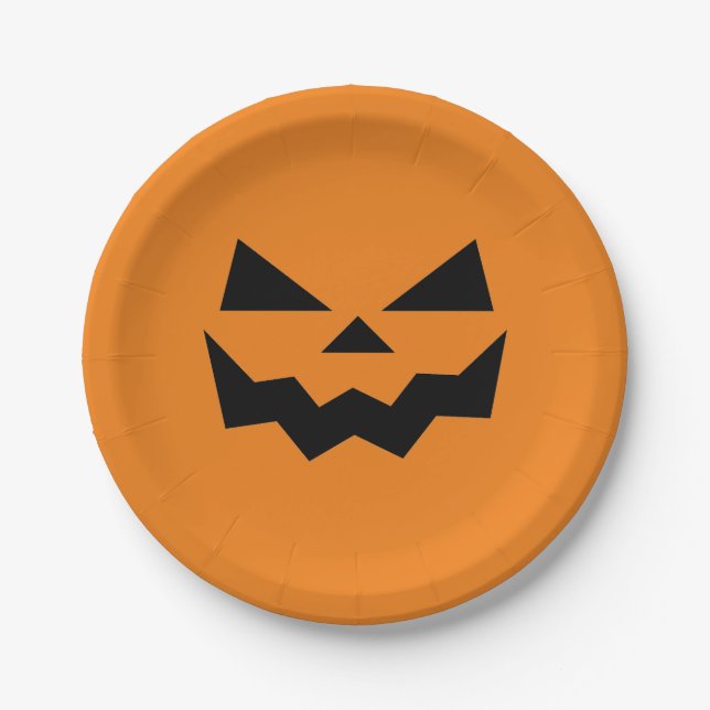 Orange and Black Jack-o-lantern pumpkin face  Paper Plate (Front)