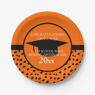 Orange and Black Kindergarten Graduation Paper Plate