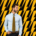 Orange and Black Lightning Bolt Necktie<br><div class="desc">This cool retro tie features a repeating lightning bolt pattern in orange on black.</div>