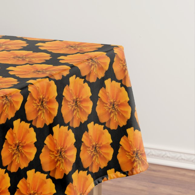 Orange and Black Marigold Pattern Tablecloth (In Situ)