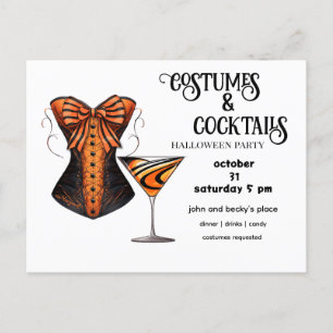 Orange and Black Martini and Costume & Cocktails  Holiday Postcard