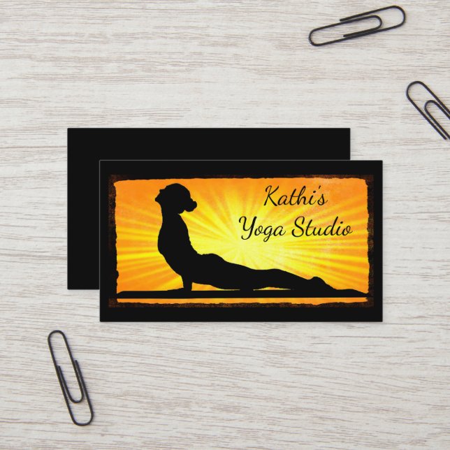 Orange and Black Mediation Yoga Business Cards (Front/Back In Situ)