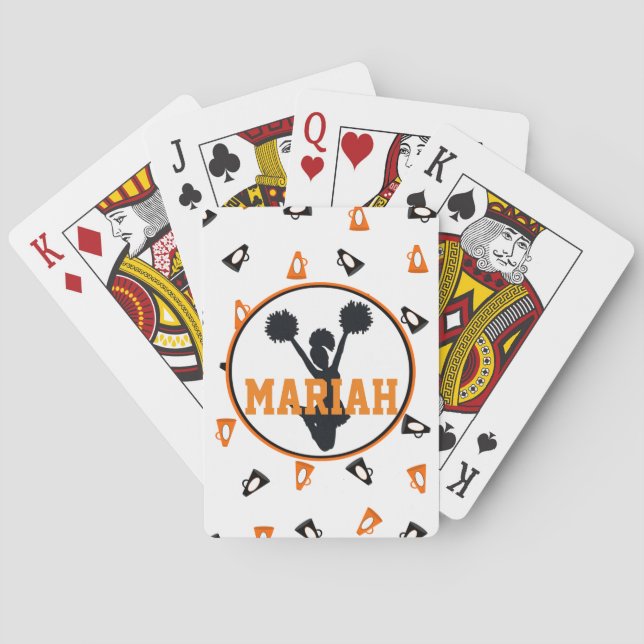 Orange and Black Megaphones Cheer Personalized Playing Cards (Back)