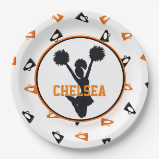 Orange and Black Megaphones Cheerleader Party Paper Plate