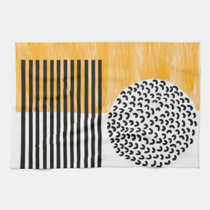 Orange and Black Mid Century Modern Art  Kitchen Towel